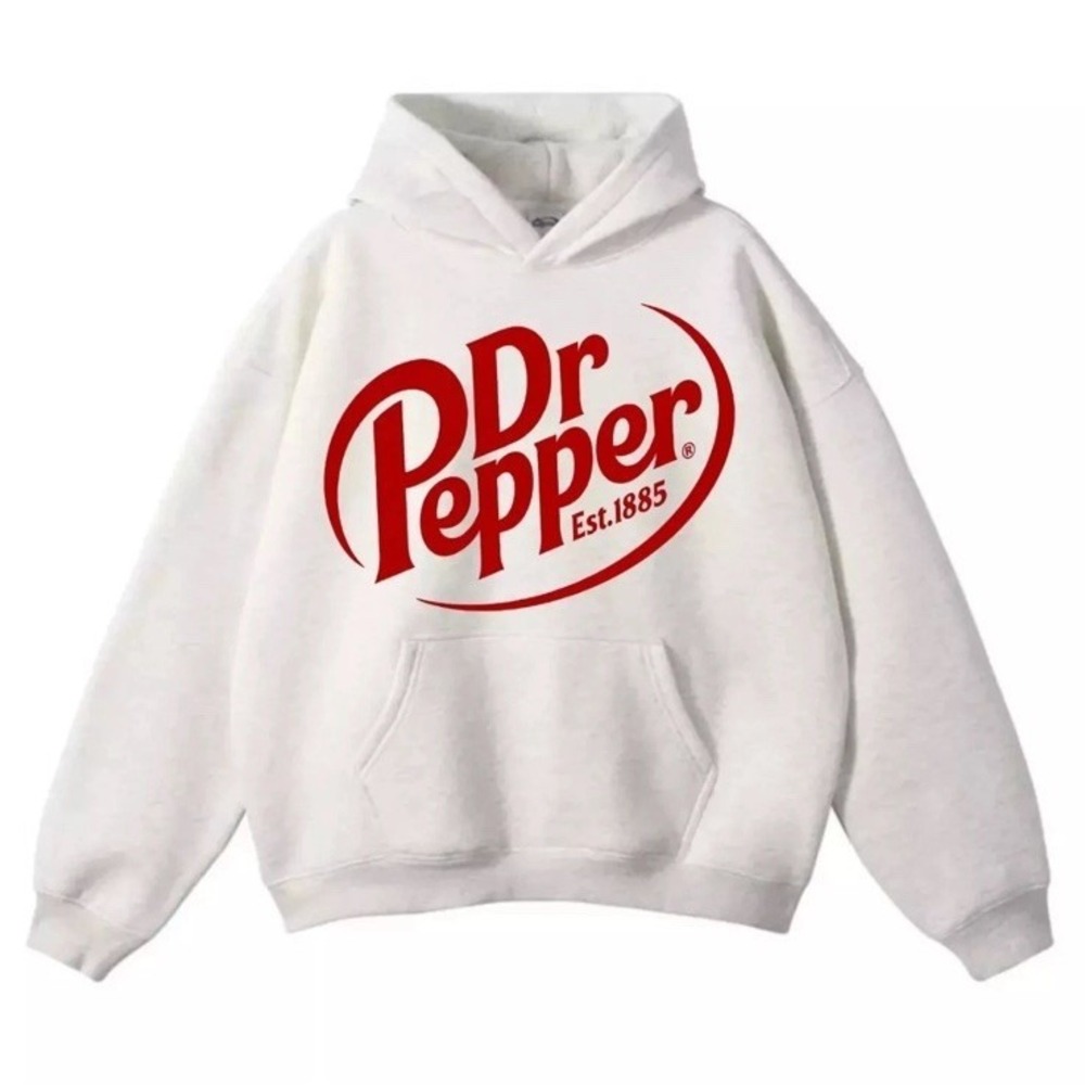 Dr Pepper Logo Est. 1885 Hoodie Pullover White Unisex Adult Medium